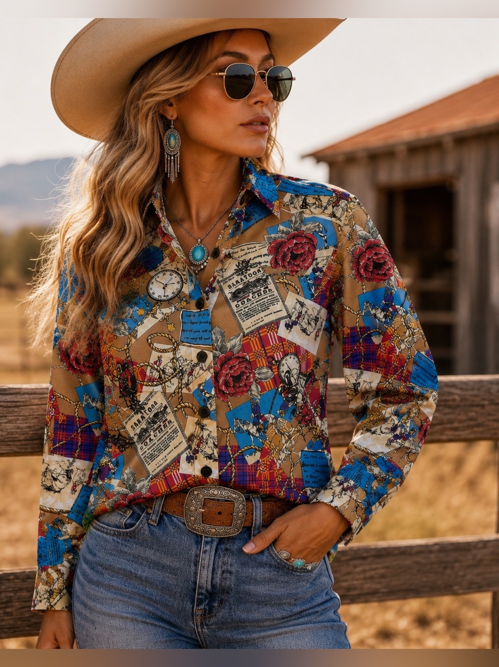 Rocky Mountain Western Button Down Small Multicolor Cotton